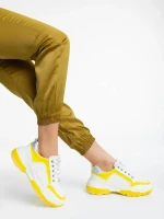 Mona fehér és sárga női sportcipő ökológiai bőrből