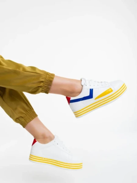 Gratiela fehér és sárga női sportcipő ökológiai bőrből