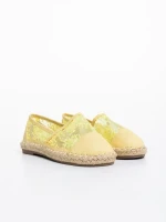 Erma sárga gyerek espadrille textil anyagból és ökológiai bőrből