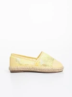Erma sárga gyerek espadrille textil anyagból és ökológiai bőrből