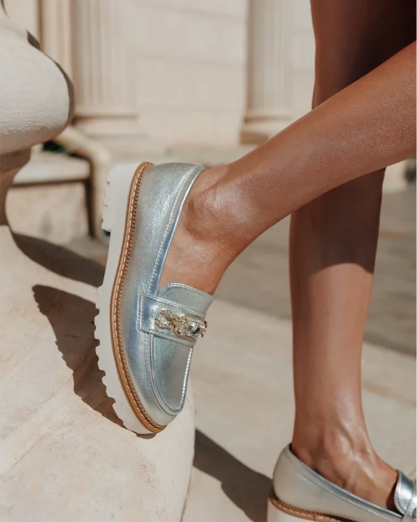 Jenima ezüstszinű női félcipő ökológiai bőrből