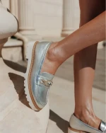 Jenima ezüstszinű női félcipő ökológiai bőrből