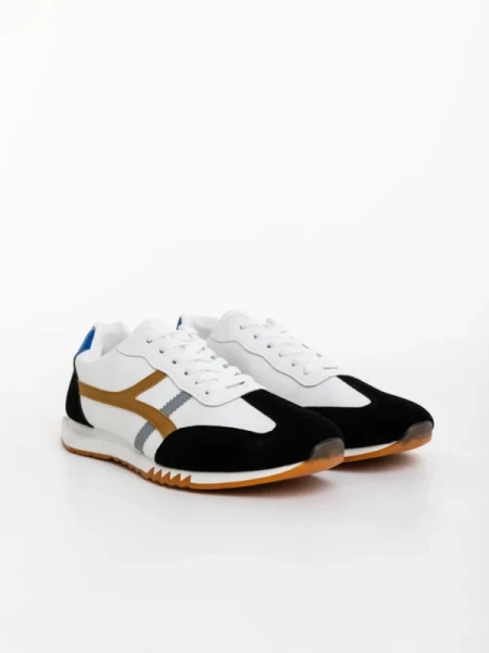 Nereo fekete fehér férfi sportcipő ökológiai bőrből