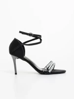 Galina fekete női magassarkú szandál textil anyagból