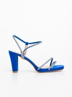 Delenia kék női magassarkú szandál textil anygaból