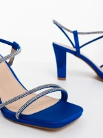 Delenia kék női magassarkú szandál textil anygaból