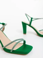 Delenia zöld női magassarkú szandál textil anygaból