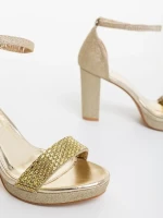 Lenara aranyszinű női szandál textil anygaból