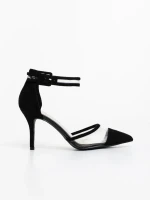 Floriette fekete női magassarkú cipő textil anyagból