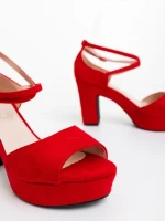 Sinsara piros női magassarkú szandál textil anyagból