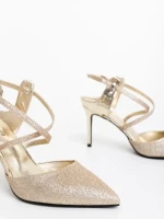 Oliara aranyszinű női magassarkú szandál lakkozott ökológiai bőrből