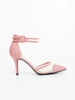 Floriette rózsaszin női magassarkú cipő textil anyagból