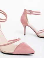 Floriette rózsaszin női magassarkú cipő textil anyagból
