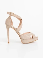 Morita pezsgőszinű női magassarkú szandál textil anyagból