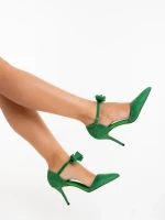 Celesta zöld női magassarkú cipő textil anyagból