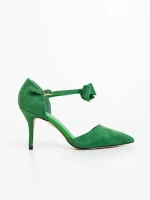 Celesta zöld női magassarkú cipő textil anyagból