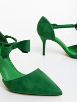 Celesta zöld női magassarkú cipő textil anyagból