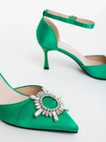 Medela zöld női magassarkú cipő textil anyagból