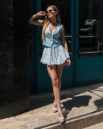 Morita ezüstszinű női magassarkú szandál textil anyagból