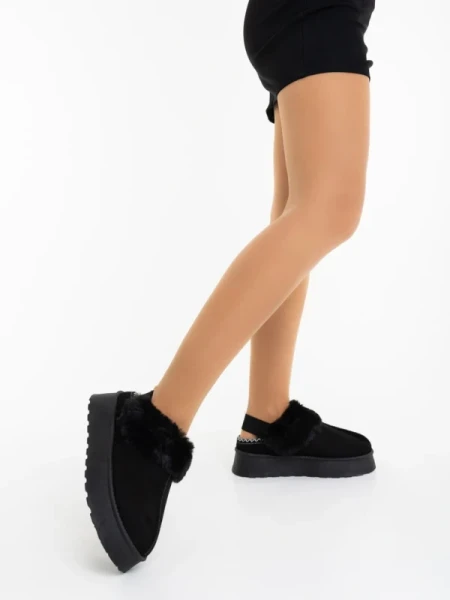 Azerin fekete női papucs textil anyagból