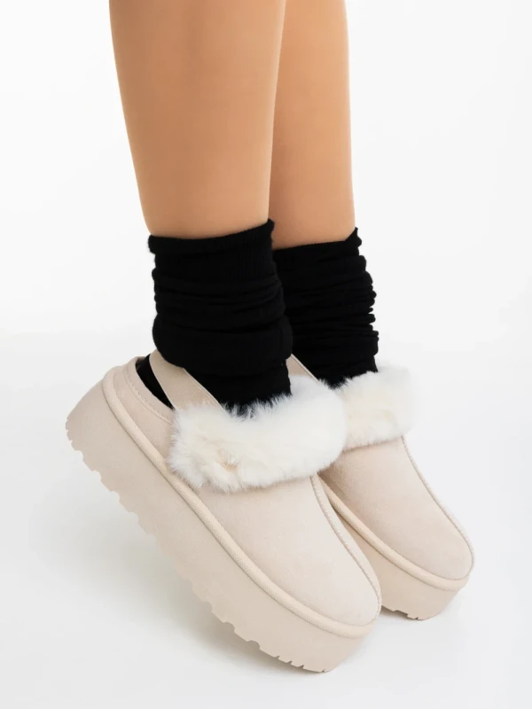 Temaria világos bézs női papucs textil anyagból