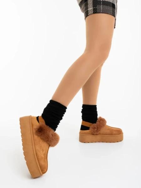 Temaria sötét tevebarna női papucs textil anyagból