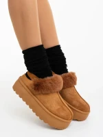 Temaria sötét tevebarna női papucs textil anyagból