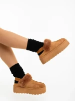 Temaria sötét tevebarna női papucs textil anyagból