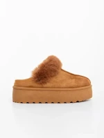 Temaria sötét tevebarna női papucs textil anyagból