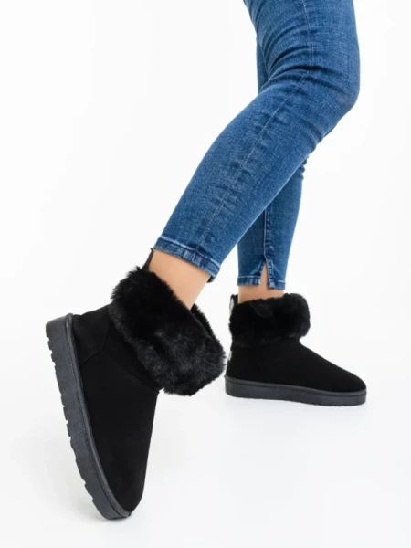 Ezera fekete női csizma textil anyagból