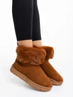 Ezera tevebarna női csizma textil anyagból