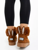 Ezera tevebarna női csizma textil anyagból