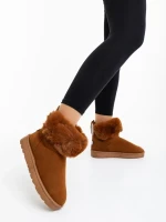 Ezera tevebarna női csizma textil anyagból