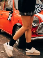 Delisia  világos bézs női papucs textil anyagból