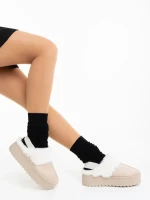 Delisia  világos bézs női papucs textil anyagból