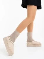 Diaza világos bézs női csizma textil anyagból