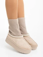Diaza világos bézs női csizma textil anyagból
