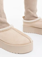 Diaza világos bézs női csizma textil anyagból