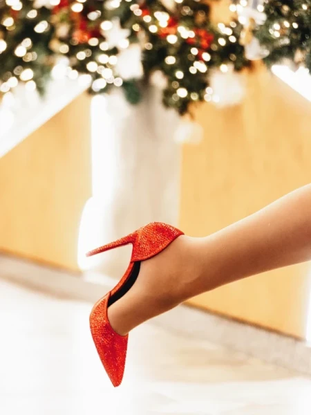 Zosia piros női magassarkú cipő textil anyagból