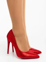 Zosia piros női magassarkú cipő textil anyagból