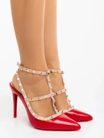 Delaine piros női magassarkú cipő lakkozott ökológiai bőrből