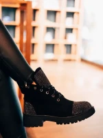 Candida fekete női bakancs textil anyagból