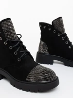 Candida fekete női bakancs textil anyagból