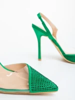 Tameza zöld női magassarkú cipő textil anyagból