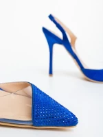 Tameza kék női magassarkú cipő textil anyagból