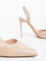 Coralina bézs női magassarkú cipő lakkozott ökológiai bőrből