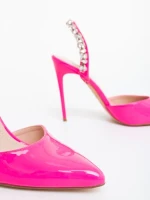 Coralina rózsaszin női magassarkú cipő lakkozott ökológiai bőrből