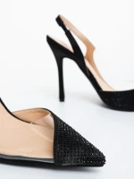 Tameza fekete női magassarkú cipő textil anyagból