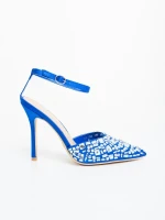 Merenda kék női magassarkú cipő textil anyagból