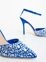 Merenda kék női magassarkú cipő textil anyagból
